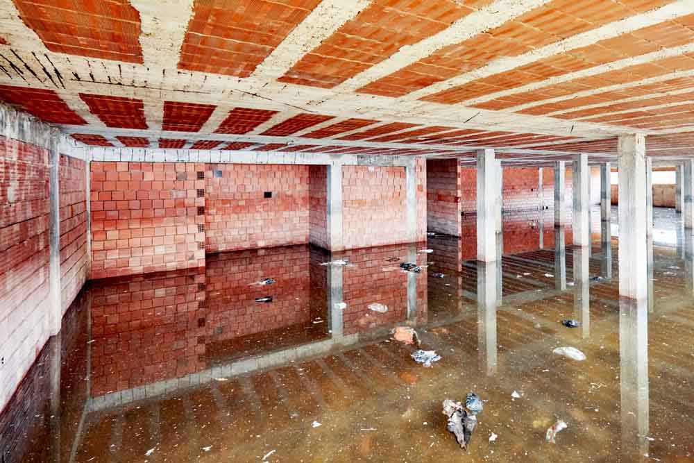 Pooled water in basement Pooled water in basement