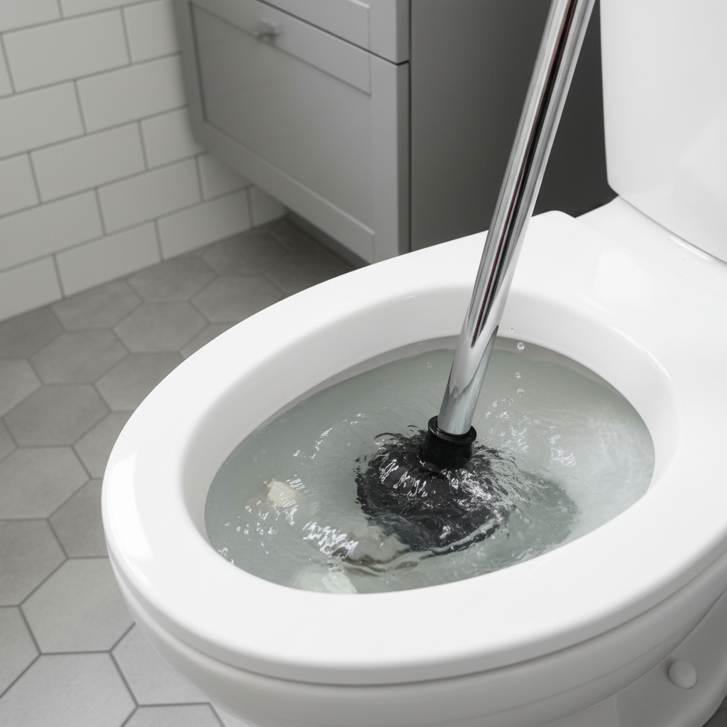 plunger being used in a toilet