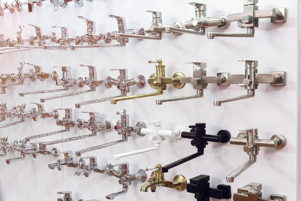 wall-mounted faucet display in showroom